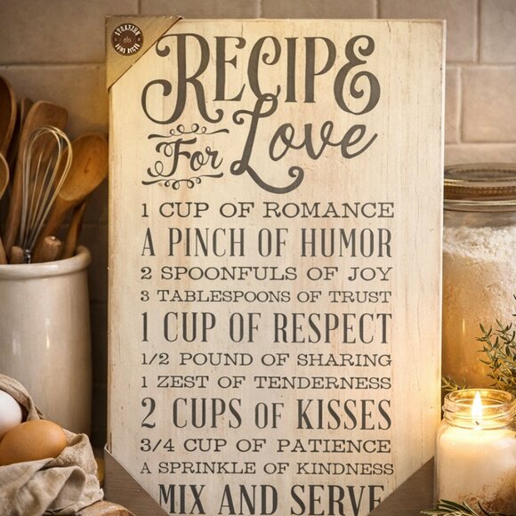 Stratton Home Decor Other - NWT Recipe for Love Kitchen Wall Art Rustic Wood Sign